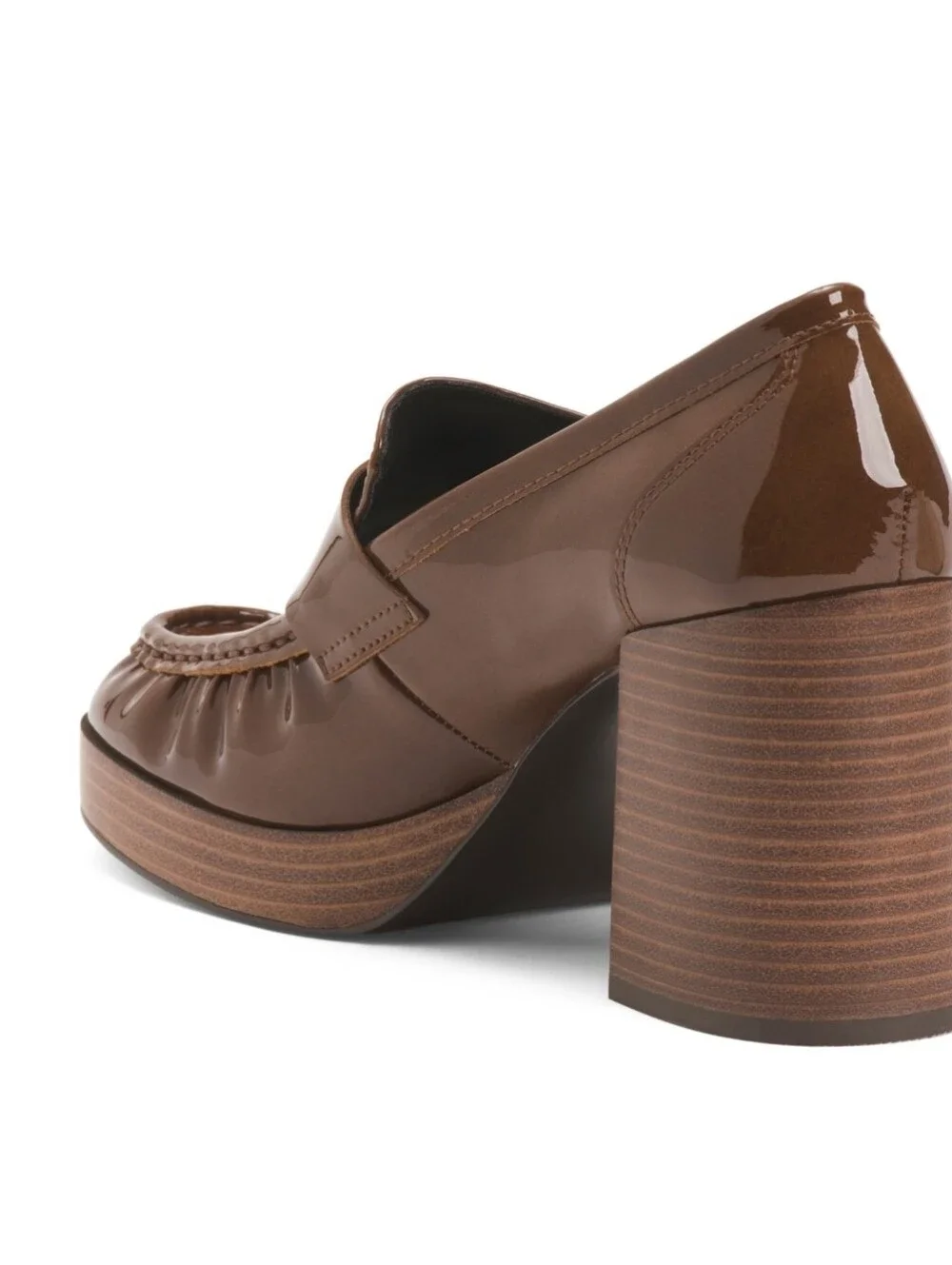 🤎▪️Steve Madden ▪️Patent Leather Munday Camel Brown Block Heel Loafer - Picture 2 of 3